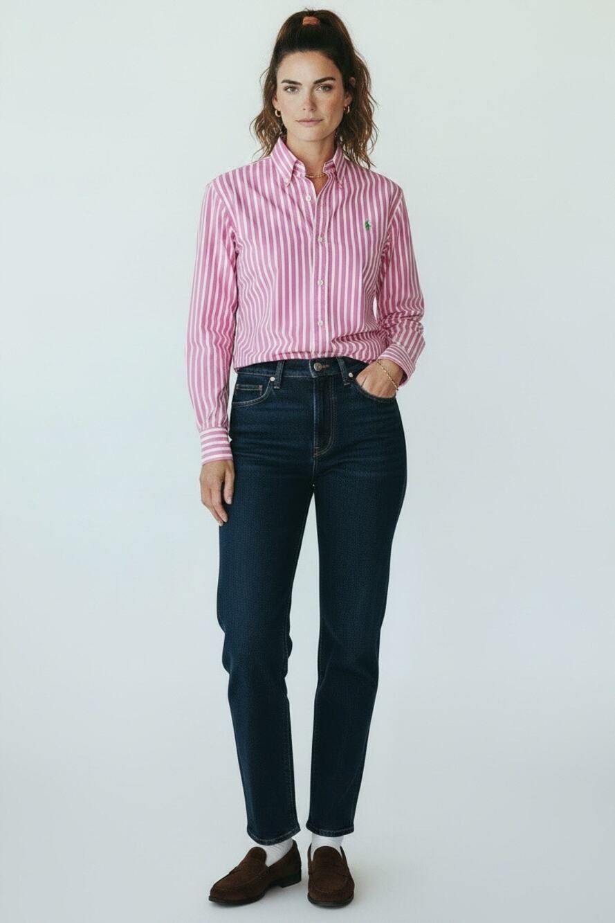 Ralph Lauren Vtg Y2K 90s Pink Green Striped Shirt Button-down Old Money Classic